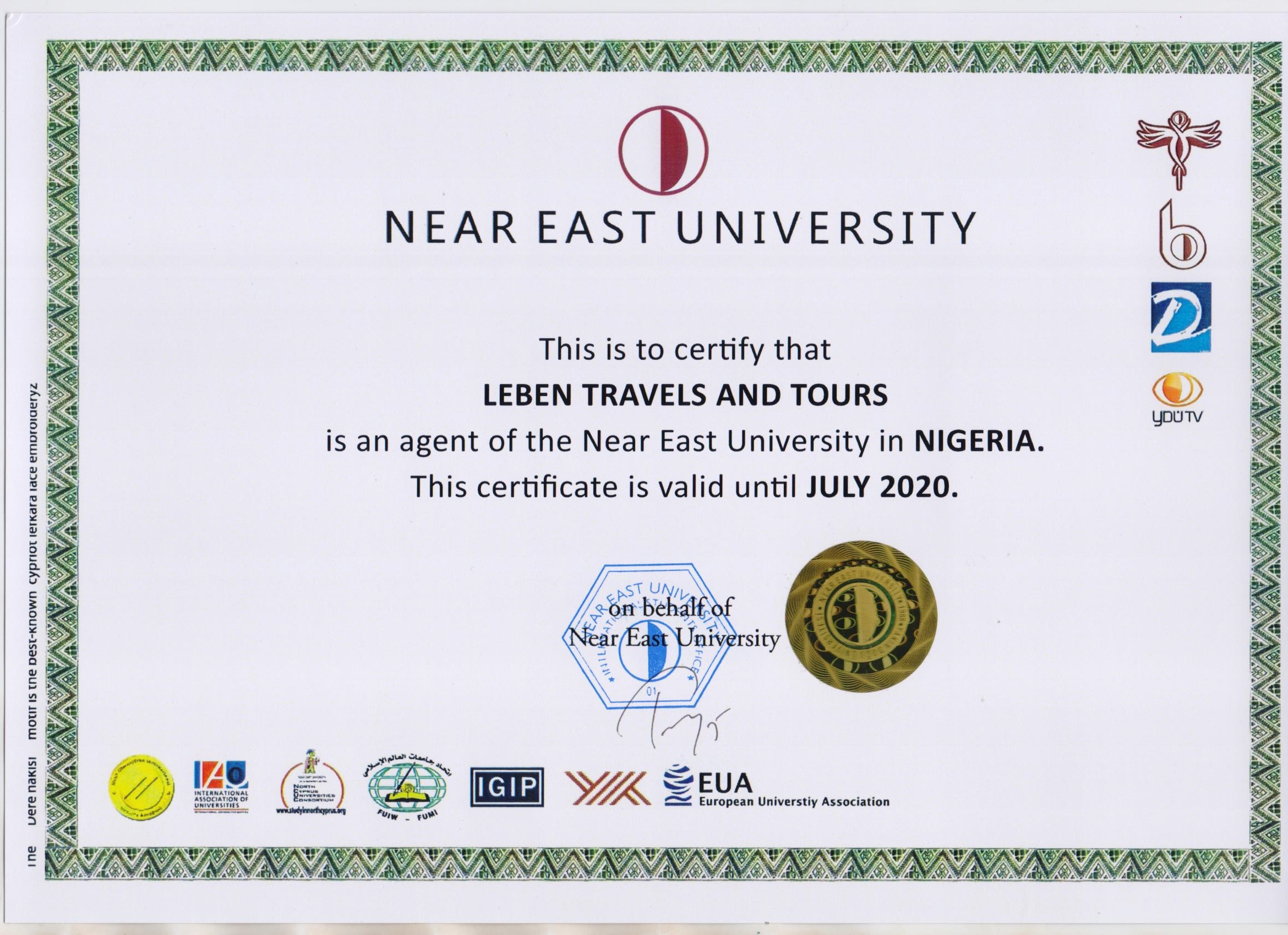 NEAR EAST Univeristy AGENT certification