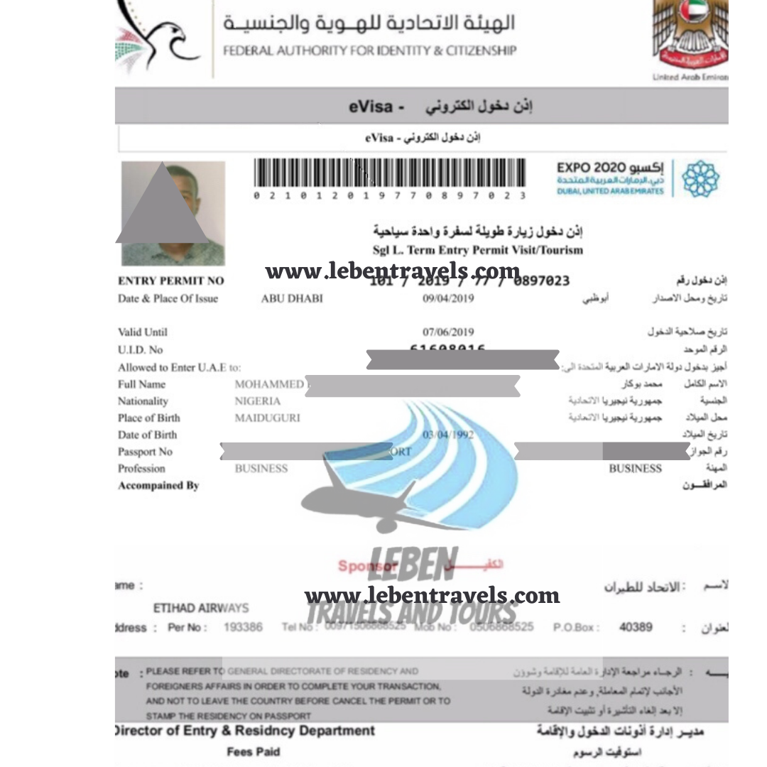 DUBAI UAE VISA 90 DAYS (3 MONTHS) WORK ENTRY VISA